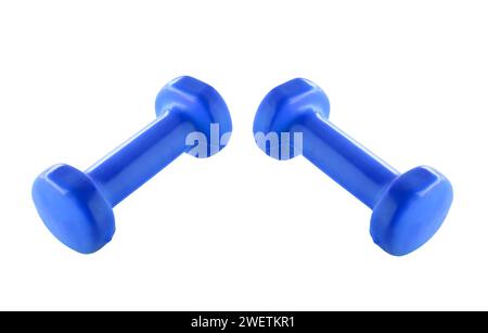 Two plastic coated dumbells isolated on white background Stock Photo