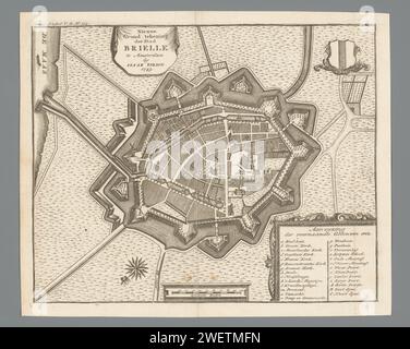 Map of Brielle, Anonymous, 1743 print paper etching maps of cities. fortified city Brielle Stock ...