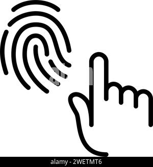 Tapping finger to activate fingerprint recognition technology. Pixel perfect icon Stock Vector