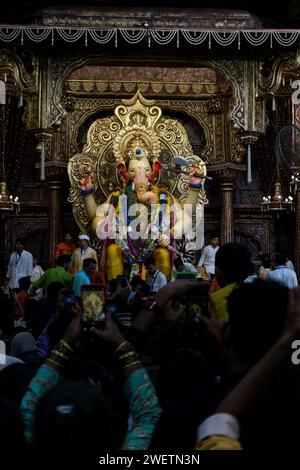 Lalbaughcharaja Idol of Ganapati during Ganesh Chaturthi Stock Photo