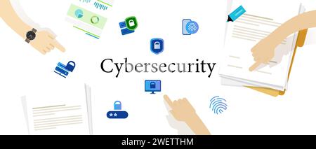 cybersecurity cyber security technology lock access protection data information safeguard connection online network Stock Vector