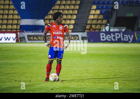 Pasto, Colombia. 26th Jan, 2024. Deportivo Pasto's Kevin Londono during the Deportivo Pasto (1) vs Deportes Tolima (4) match at 'La Libertad Stadium' in Pasto, Colombia, January 26, 2024. Photo by: Sebastian Maya/Long Visual Press Credit: Long Visual Press/Alamy Live News Stock Photo