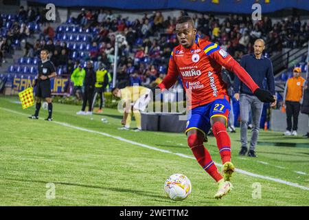 Pasto, Colombia. 26th Jan, 2024. Deportivo Pasto's Alvaro Melendez during the Deportivo Pasto (1) vs Deportes Tolima (4) match at 'La Libertad Stadium' in Pasto, Colombia, January 26, 2024. Photo by: Sebastian Maya/Long Visual Press Credit: Long Visual Press/Alamy Live News Stock Photo