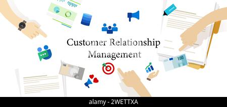 CRM customer relationship management marketing service process strategy business Stock Vector