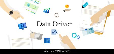 data driven analysis data information business decision making marketing statistics management with increase graph Stock Vector