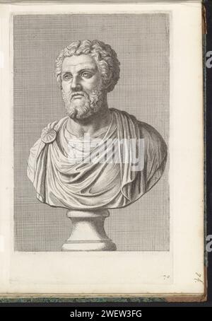 Bust of a bearded man in Toga, to the left, Hubert Quellinus, 1646 - 1670 print The print is part of an album with a series of prints to the sculptures in the collection of Gerard Reynst.  paper engraving piece of sculpture, reproduction of a piece of sculpture. male persons from classical history Stock Photo