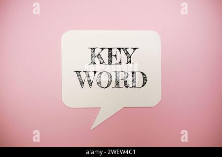 Keyword text message written on  speech bubble top view on pink background Stock Photo