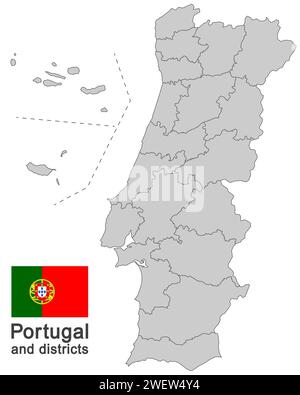 european country Portugal and districts in details Stock Vector