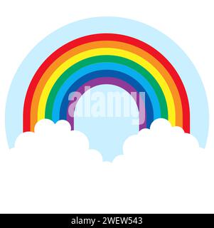 eps vector illustration illustrating wonderful colored rainbow with white clouds at the ends Stock Vector