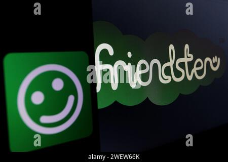 Sleman, Yogyakarta, Indonesia. 27th Jan, 2024. In this photo illustration, the social media logo created by Canadian programmer Jonathan Abrams in 2002, Friendster, is seen on a mobile device screen in Sleman, Yogyakarta, Indonesia. Not heard from you for a long time, Friendster is rumored to be back shortly. This can be seen from the official Friendster page which can be accessed by the public. Friendster was the most popular social media in the early 2000s before it was finally overthrown by Facebook. (Credit Image: © Angga Budhiyanto/ZUMA Press Wire) EDITORIAL USAGE ONLY! Not for Commerci Stock Photo