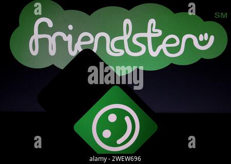 Sleman, Yogyakarta, Indonesia. 27th Jan, 2024. In this photo illustration, the social media logo created by Canadian programmer Jonathan Abrams in 2002, Friendster, is seen on a mobile device screen in Sleman, Yogyakarta, Indonesia. Not heard from you for a long time, Friendster is rumored to be back shortly. This can be seen from the official Friendster page which can be accessed by the public. Friendster was the most popular social media in the early 2000s before it was finally overthrown by Facebook. (Credit Image: © Angga Budhiyanto/ZUMA Press Wire) EDITORIAL USAGE ONLY! Not for Commerci Stock Photo