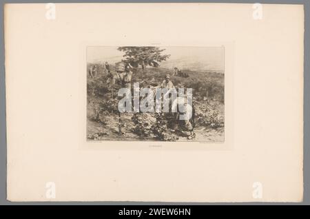 Wijnoogst, Léon Augustin Lhermitte, 1877 print   paper etching / drypoint vintage, grape harvest Stock Photo