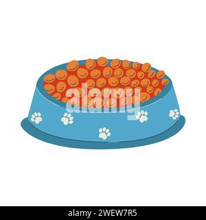 A bowl of granulated dry food for a cat or dog. A pet care item. A flat vector illustration isolated on a white background Stock Vector