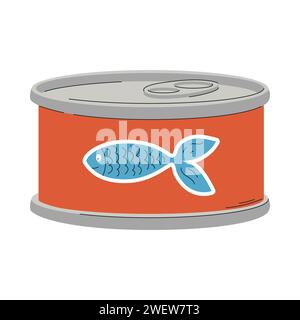 A tin can of cat food. A closed preserves of fish food for pets. A pet care item. A flat vector illustration isolated on a white background Stock Vector