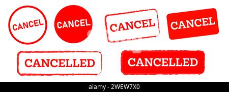 cancelled stamp label sticker circle and square sign annulment rejected ban symbol Stock Vector