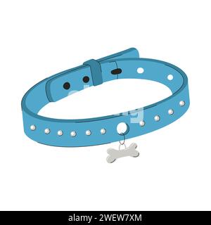 A collar for small dogs or cats. A collar with a bone medallion for pets. A pet care item. A flat vector illustration isolated on a white background Stock Vector