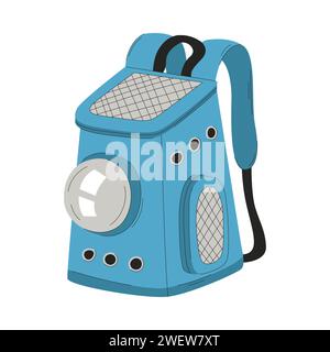 A backpack carrier for cats and small dogs with a porthole window. A transport bag for travel with pets. A pet care item. A flat vector illustration i Stock Vector