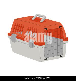 Plastic carrier box for cats and dogs. A shipping box for traveling with pets. A pet care item. A flat vector illustration isolated on a white backgro Stock Vector