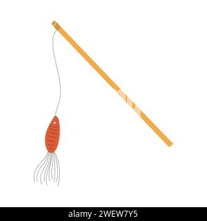 A toy for cats, a fishing rod with a fish. A toy for pets. A flat vector illustration isolated on a white background Stock Vector