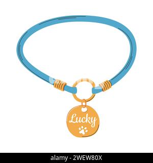 A collar for small dogs or cats. A collar with a personalized pet medallion. A pet care item. A flat vector illustration isolated on a white backgroun Stock Vector