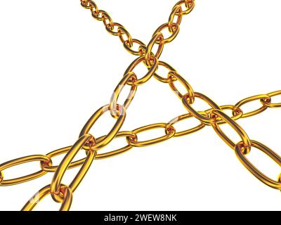 Strained chains from golden metal. Security and power concept. Isolated Stock Photo