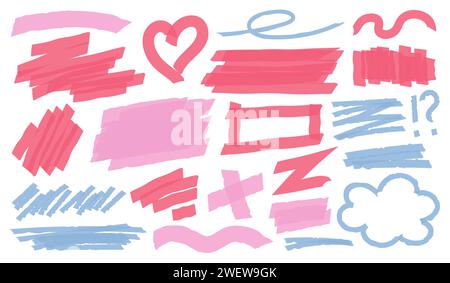 Multicolored highlight brush underlines. isolated elements. Stock Vector