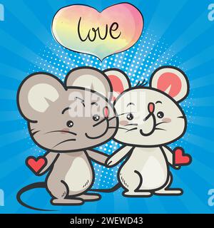 cute mouse couple love pop art design vector image Stock Vector