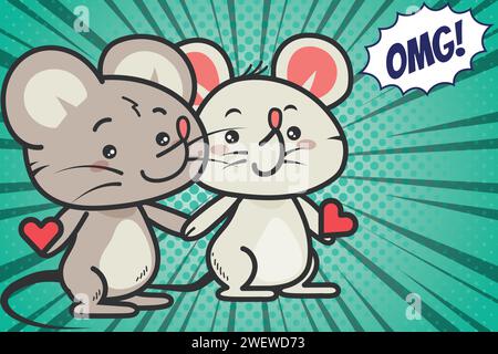 cute mouse couple love pop art design vector image Stock Vector