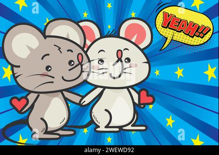 cute mouse couple love pop art design vector image Stock Vector