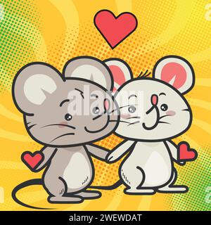 cute mouse couple love pop art design vector image Stock Vector