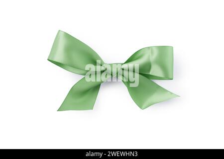 Light green ribbon bow isolated on white background, template Stock Photo