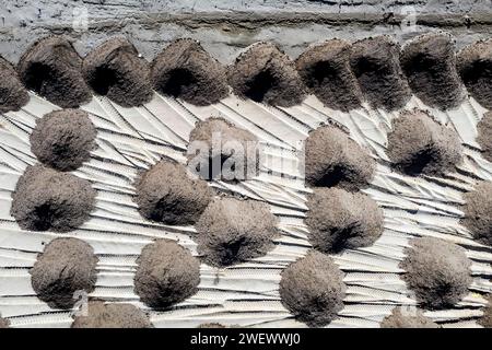Tyre tracks and piles of sand from the excavation of a construction site can be seen in this aerial photo, Gruenheide, 23.04.2022 Stock Photo