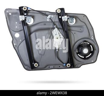 Electric window mechanism motor for a car on a white isolated background. Automotive spare parts catalog Stock Photo