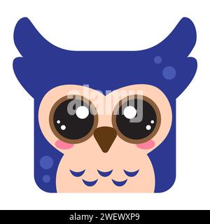 Cute square owl face. Cartoon head of animal character. Minimal simple design. Vector bird illustration Stock Vector