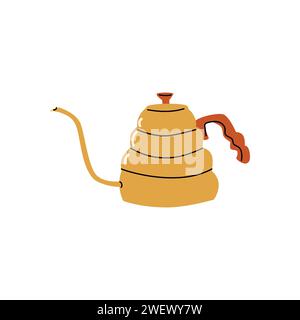 Hand drawn pour over coffee kettle or maker. Coffeemaker with long wave spout. hand drawn illustration isolated.  Stock Vector