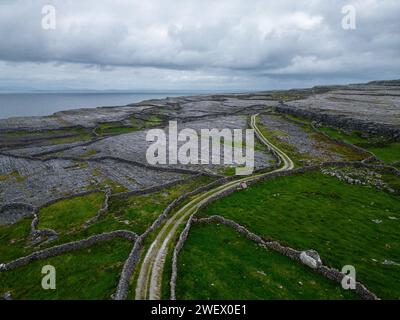 view on Inishmore stonewalls from above Stock Photo