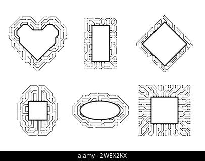 Electronic chip, CPU border and digital circuit line board Stock Vector