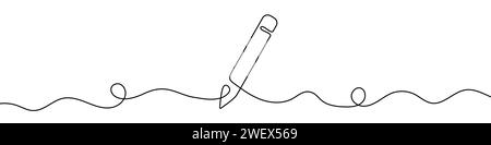 Continuous editable drawing of pencil. One line drawing background. Vector illustration. Pencil icon in one line style. Stock Vector