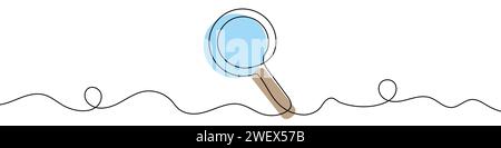 Continuous editable drawing of magnifier. One line drawing background. Vector illustration. Magnifying glass icon in one line style. Stock Vector
