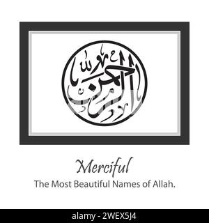 Calligraphy of Al-Rahman, English Translated as, Merciful, Al-Rahman The Most Beautiful Name of Allah or Names of God Stock Vector
