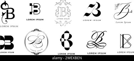 Creative B emblem. Letter b monogram for Beauty, Books, Beach and Butterfly branding template vector icon set Stock Vector
