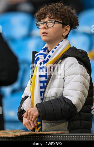Elland Road, Leeds, Yorkshire, UK. 27th Jan, 2024. FA Cup Fourth Round Football, Leeds versus Plymouth Argyle; young fan awaits the Leeds players to enter the pitch Credit: Action Plus Sports/Alamy Live News Stock Photo