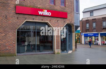 The recently closed down Wilko store in Horsham , West Sussex , England UK . Hundreds of the well known High Street Wilko shops closed down in 2023 after the company went into administration Stock Photo