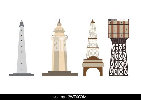 Lighthouse set. Flat illustration of lighthouse vector for web design Stock Vector