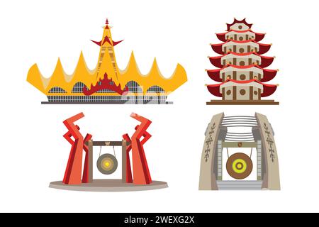Chinese temples and pagodas set. Vector illustration in flat style Stock Vector