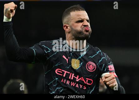 London, UK. 26th Jan, 2024. Kyle Walker of Manchester City celebrates after their win. Emirates FA Cup,4th round, Tottenham Hotspur v Manchester City at the Tottenham Hotspur Stadium in London on Friday 26th January 2024 . this image may only be used for Editorial purposes. Editorial use only pic by Sandra Mailer/Andrew Orchard sports photography/Alamy Live news Credit: Andrew Orchard sports photography/Alamy Live News Stock Photo