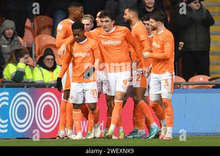 Blackpool, England. 27th Jan 2024. Blackpool celebrate after Karamoko Dembele scores during the Sky Bet EFL League One fixture between Blackpool FC and Charlton Athletic. Kyle Andrews/Alamy Live News Stock Photo