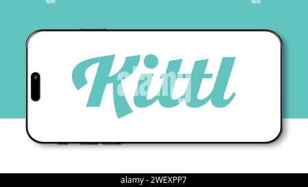 Istanbul, Turkey - 25 January 2024: Kittl brand logo on smartphone screen with Kittl website in background. Kittl is a design platform to help creativ Stock Photo