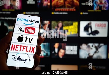Streaming services like Netflix, Amazon Prime, Disney and Apple Stock Photo
