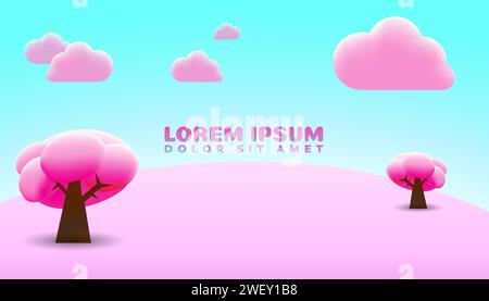 3D cartoon illustration of cute cotton candy land. Background design in eps vector file Stock Vector